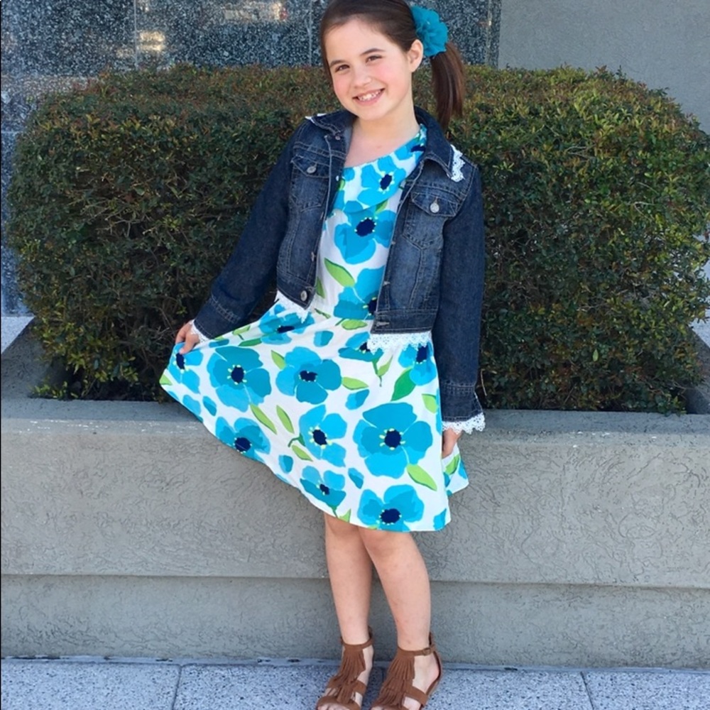 WHITE & TURQUOISE FLORAL DRESS